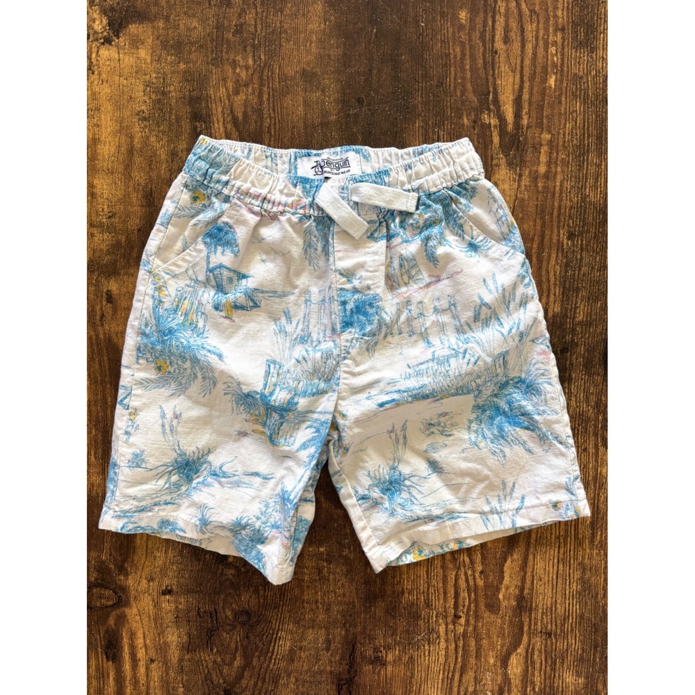 Original Penguin Boys Tropical Beach Print Cotton Shorts Blue White Size 6